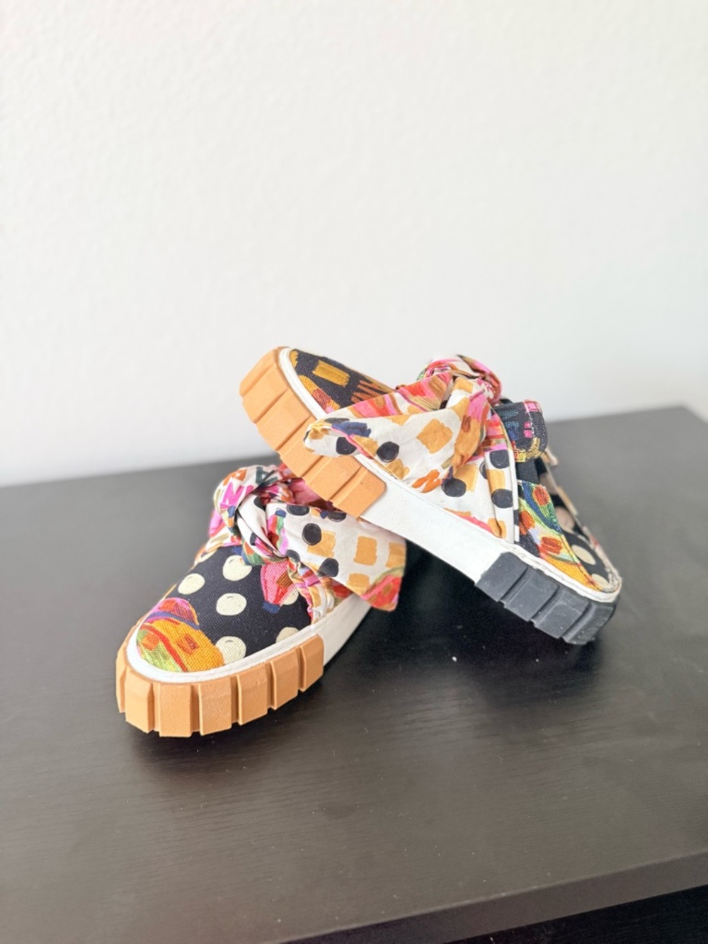 Farm Rio Platform Slip On Shoes Bow Knot Colorful Print Womens Size 6 NWT